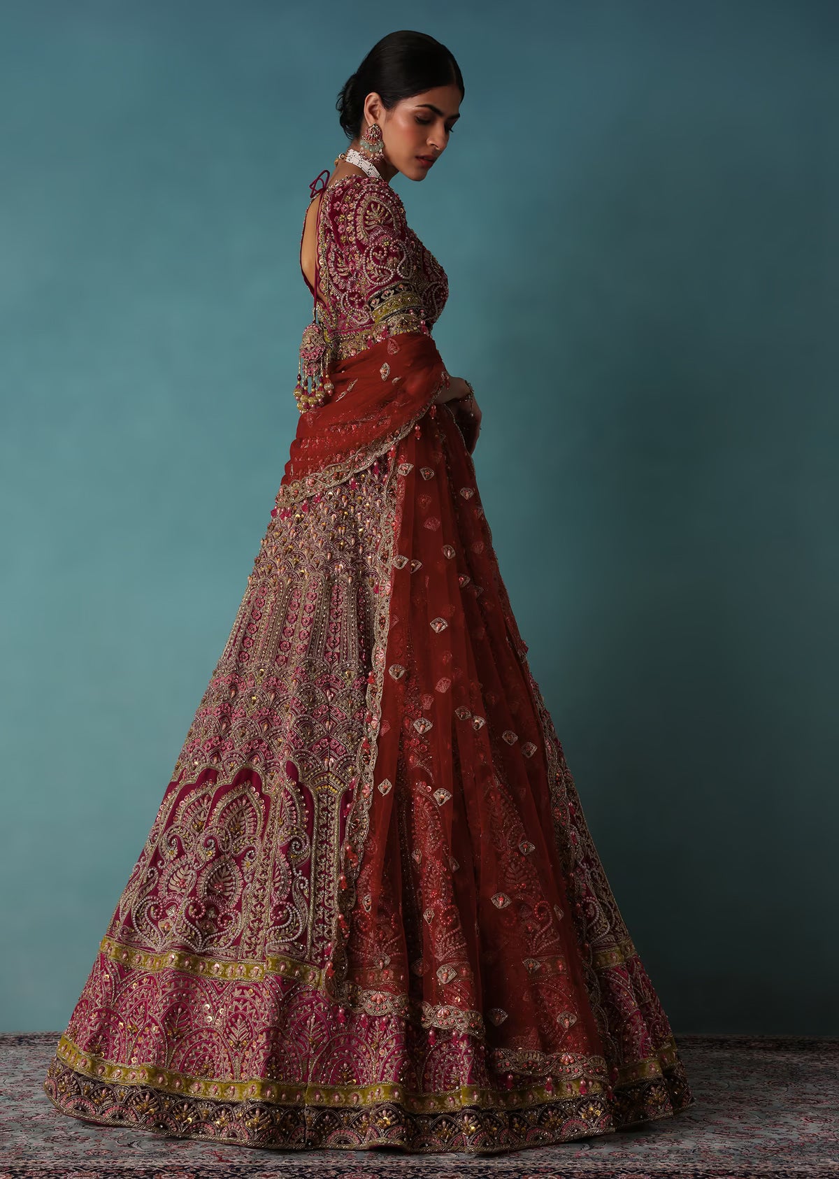 Crimson Red Lehenga Choli In Raw Silk With Resham And Cut Dana Embroidered  Geometric And Summer Blossoms | Indian fashion dresses, Red lehenga choli,  Red lehenga