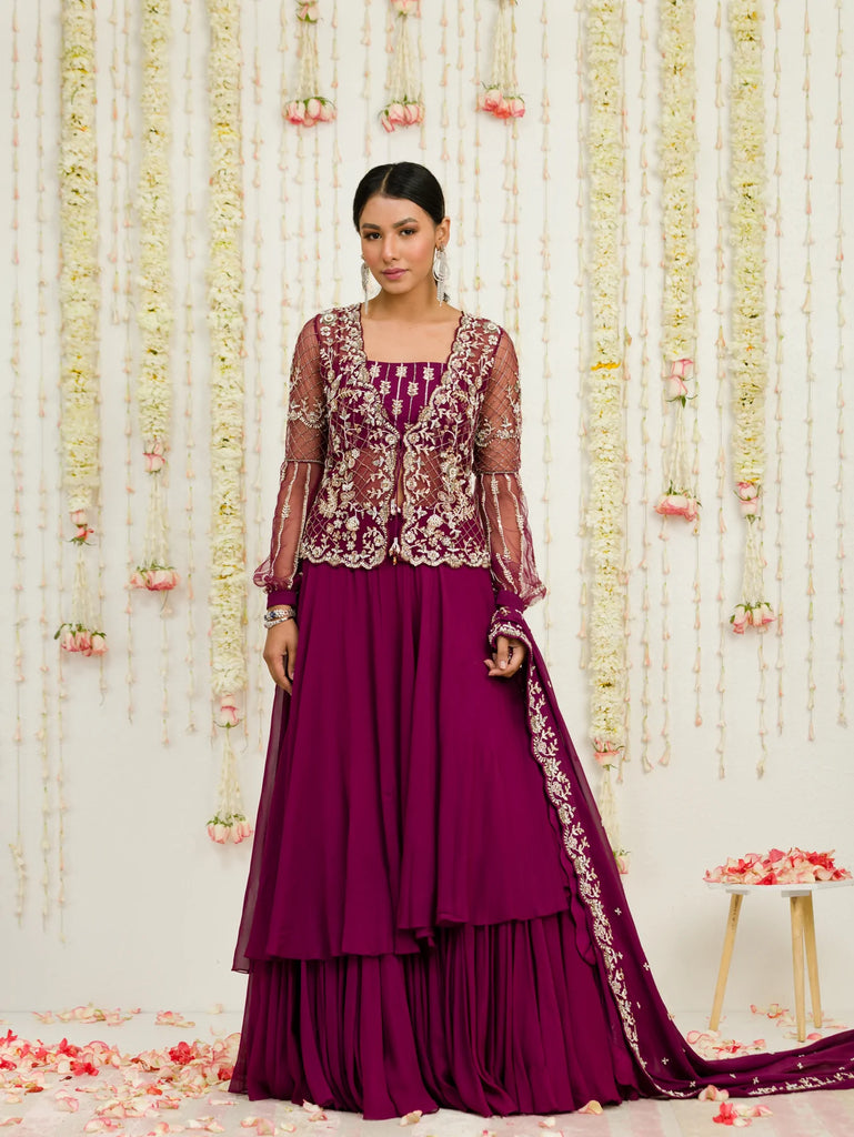 indian clothes uk, india clothing, indian outfit women, indian clothes online uk, dress indian, indian dresses uk, indian lehengas, gown india, traditional indian dresses, dresses for wedding wear, dresses for cocktail, wedding outfits indian, anarkali, evening dresses for party, bridal asian outfit, Lehenga, Lehnga, Shoulder veil dress, Indian partywear, Ethnic fashion, Bollywood outfit, Plum Jacket Bustier, Embroidered Jacket Bustier, Plum Skirt Set, Embroidered Skirt Set