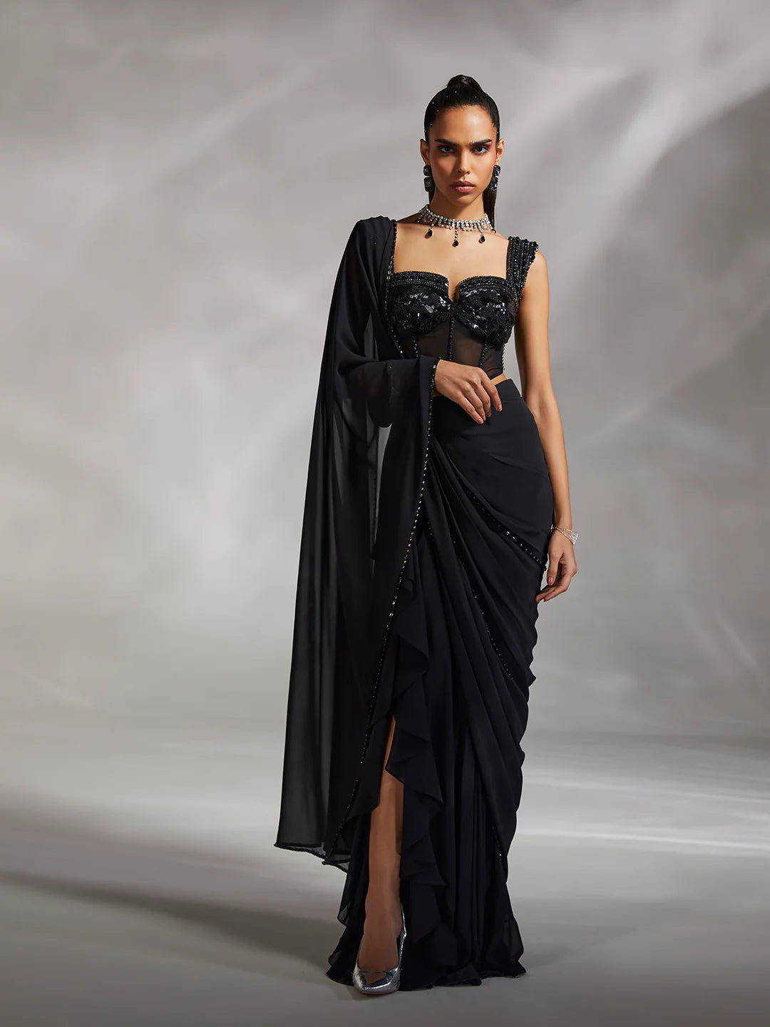 Pre draped saree gown best sale