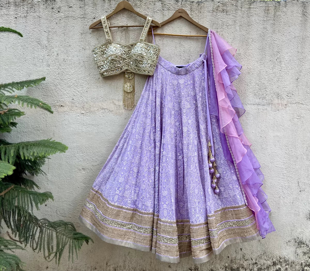 Lavender Embroidered Lehenga Set