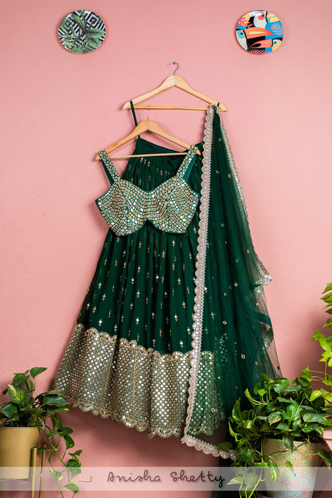 BridalTrunk - Online Indian Multi Designer Fashion Shopping Ivory Lehenga  with Red Mirror Work Blouse