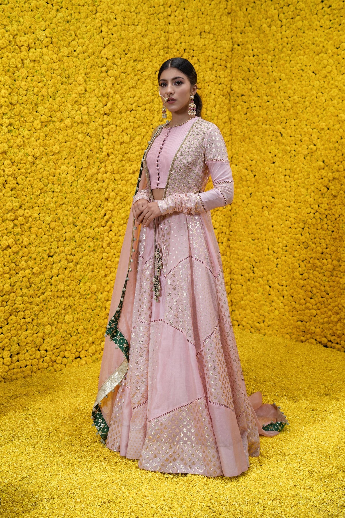 Buy Pink Banarasi Jacquard Lehenga Choli With Jacket by Designer SCAKHI for  Women online at Kaarimarket.com