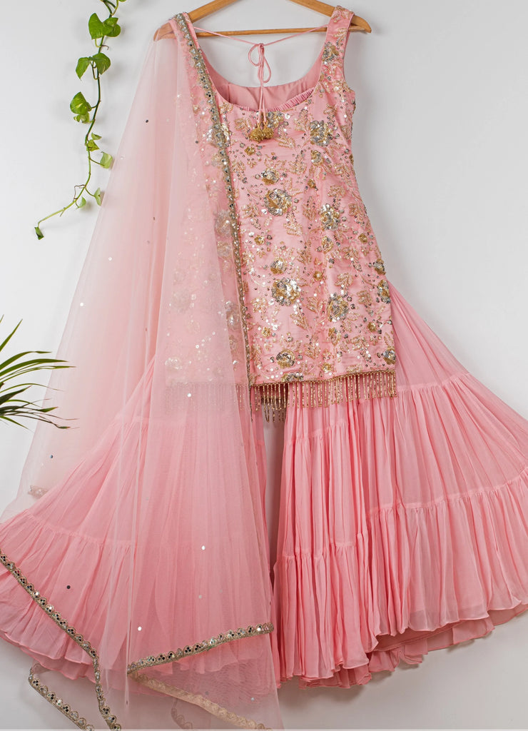 indian clothes uk, india clothing, indian outfit women, indian clothes online uk, dress indian, indian dresses uk, indian lehengas, gown india, traditional indian dresses, dresses for wedding wear, dresses for cocktail, wedding outfits indian, anarkali, evening dresses for party, bridal asian outfit, Lehenga, Lehnga, Shoulder veil dress, Indian partywear, Ethnic fashion, Bollywood outfit, Pink Sharara Set, Embroidered Sharara Set