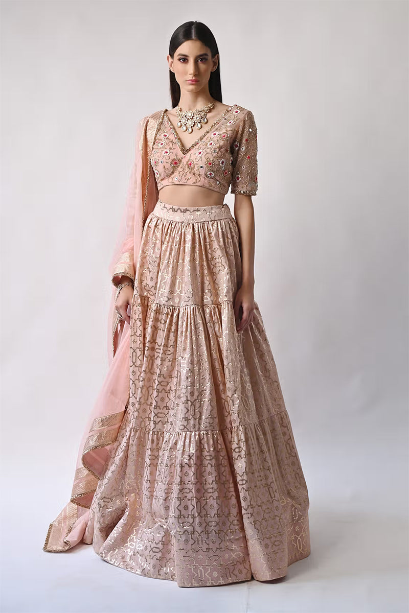 Buy Ivory Chanderi Silk Embroidered And Embellished Thread Lehenga Set For  Women by Ruhr India Online at Aza Fashions.