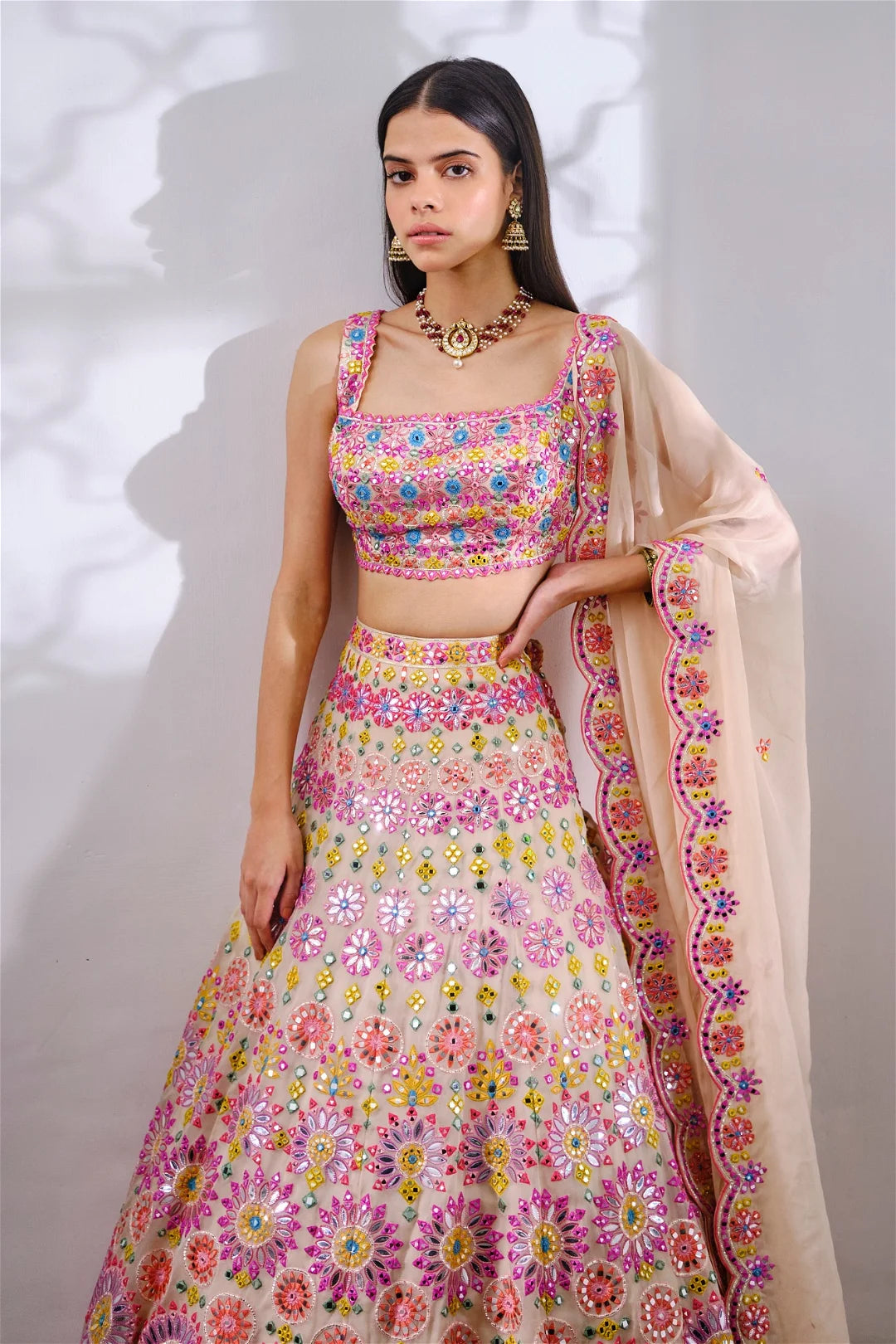 Ivory Floral Multicolor Lehenga